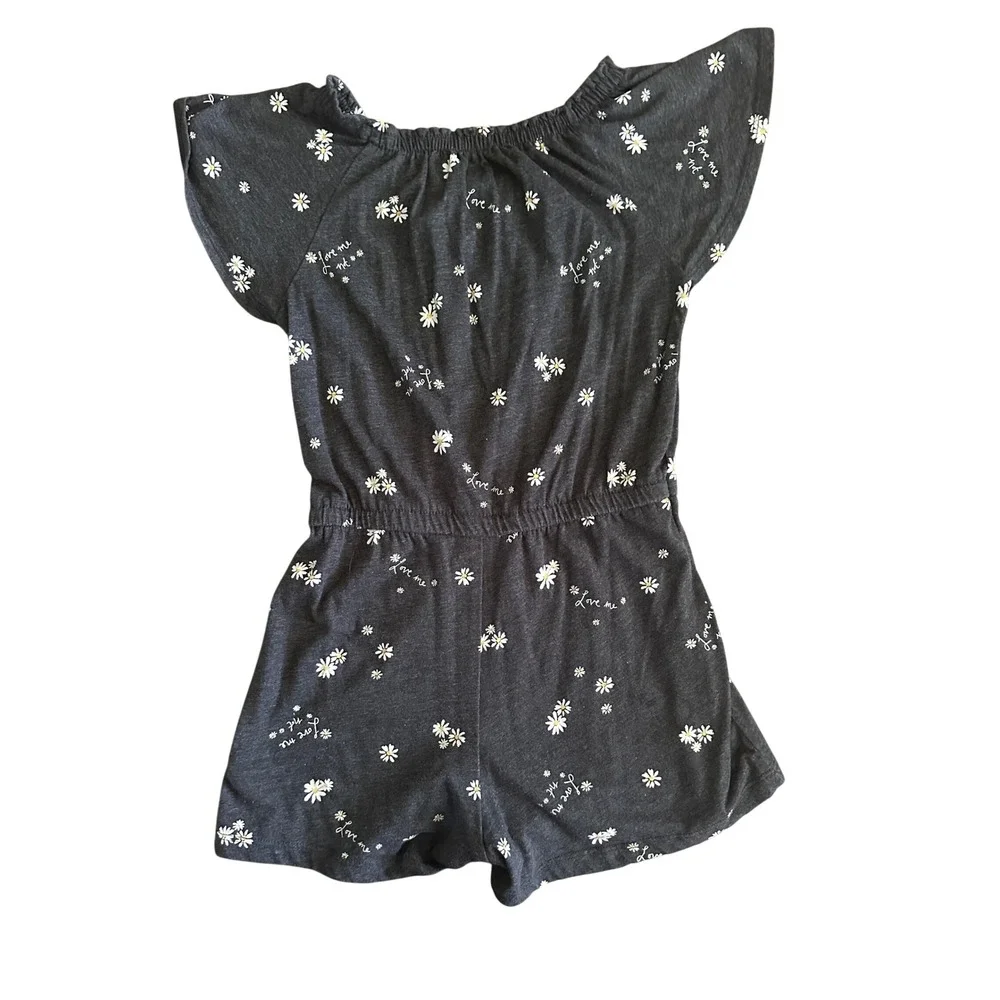 Old Navy Girls Daisy Floral Romper Grey Jumpsuit Size S 6-7
